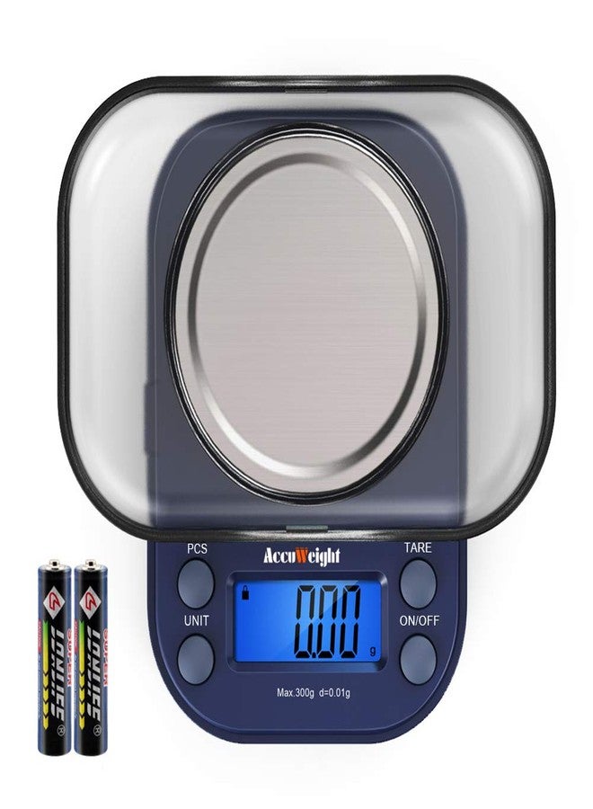 اكيووايت ميزان رقمي AccuWeight بالجرام، سعة 300 غرام/0.01 غرام، ميزان جيب صغير للقهوة عالي الدقة، ميزان مجوهرات مزود بخاصية التصفير والمعايرة، مناسب لميزان الطعام في المطبخ. - Image 1