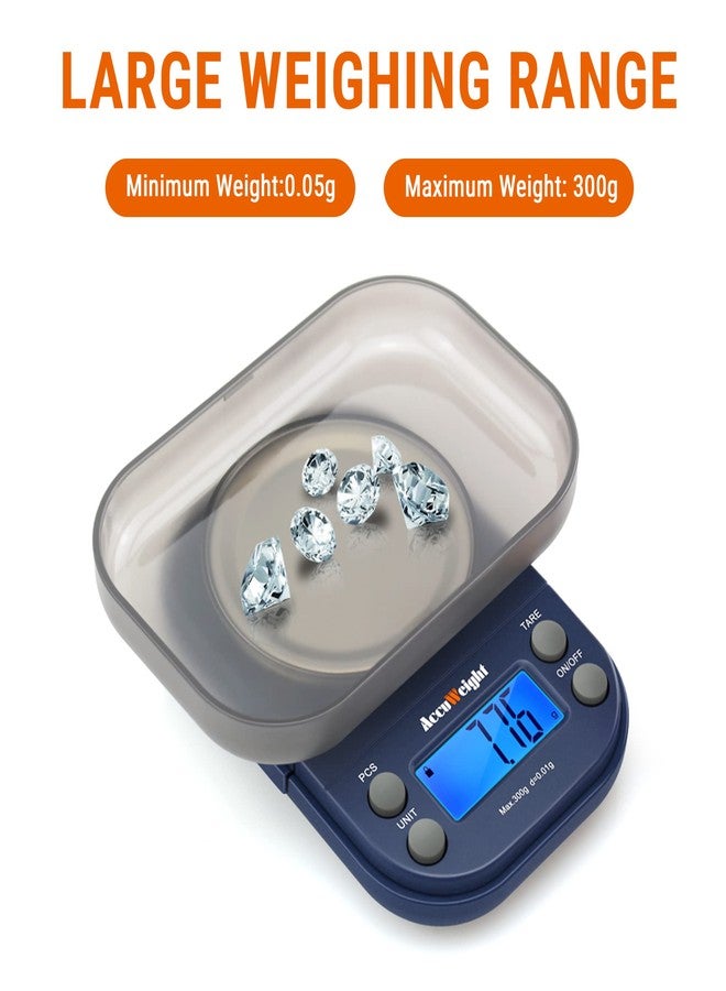 اكيووايت ميزان رقمي AccuWeight بالجرام، سعة 300 غرام/0.01 غرام، ميزان جيب صغير للقهوة عالي الدقة، ميزان مجوهرات مزود بخاصية التصفير والمعايرة، مناسب لميزان الطعام في المطبخ. - Image 5