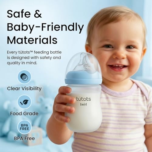 tütots Baby Feeding Bottle | AntiColic Wide Neck| BPA Free | Baby Feeding Bottle with Turbo Vent Nipple | 250 ml | Twirl Series (Blue, 250 ml) - Image 3