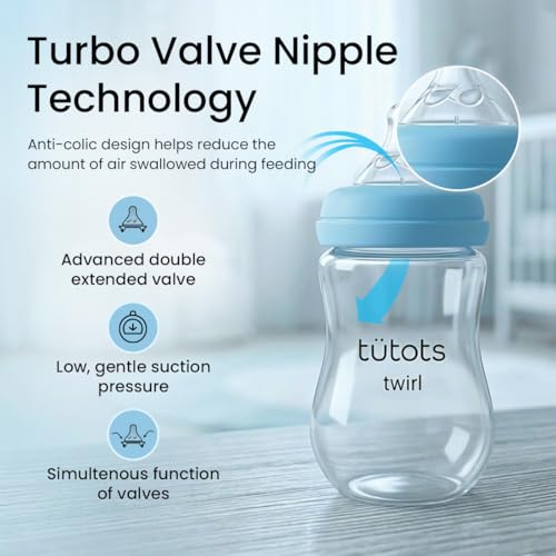 tütots Baby Feeding Bottle | AntiColic Wide Neck| BPA Free | Baby Feeding Bottle with Turbo Vent Nipple | 250 ml | Twirl Series (Blue, 250 ml) - Image 4