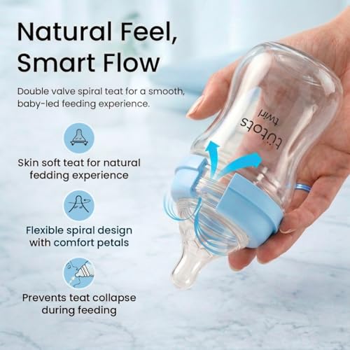 tütots Baby Feeding Bottle | AntiColic Wide Neck| BPA Free | Baby Feeding Bottle with Turbo Vent Nipple | 250 ml | Twirl Series (Blue, 250 ml) - Image 2