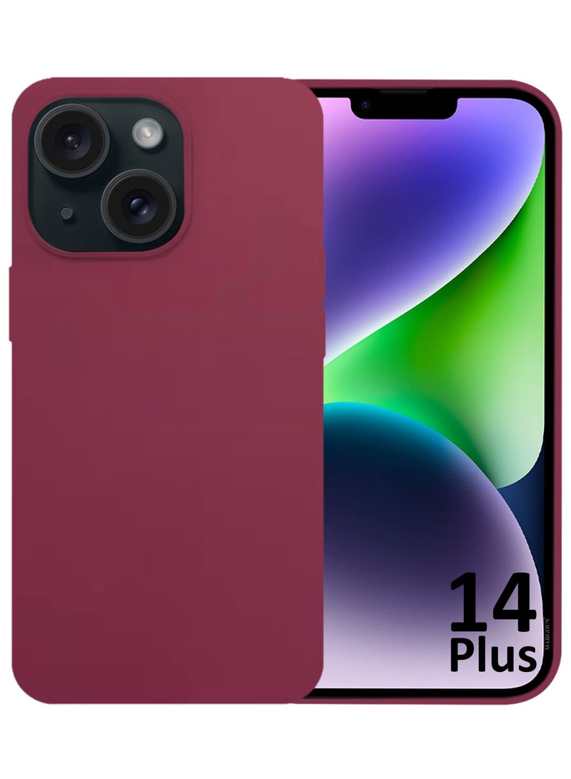 Silicone Case Cover for Apple iPhone 14 Plus, Slim Protective Cover with Microfiber Lining, Drop Protection - Cherry - Image 2