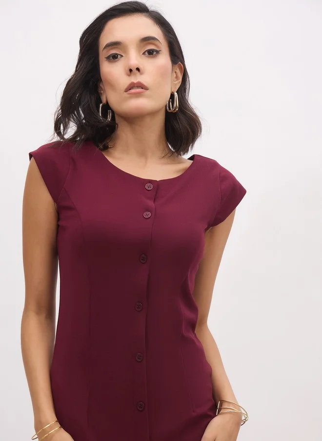 SASSAFRAS Burgundy Bodycon Midi Dress for Women