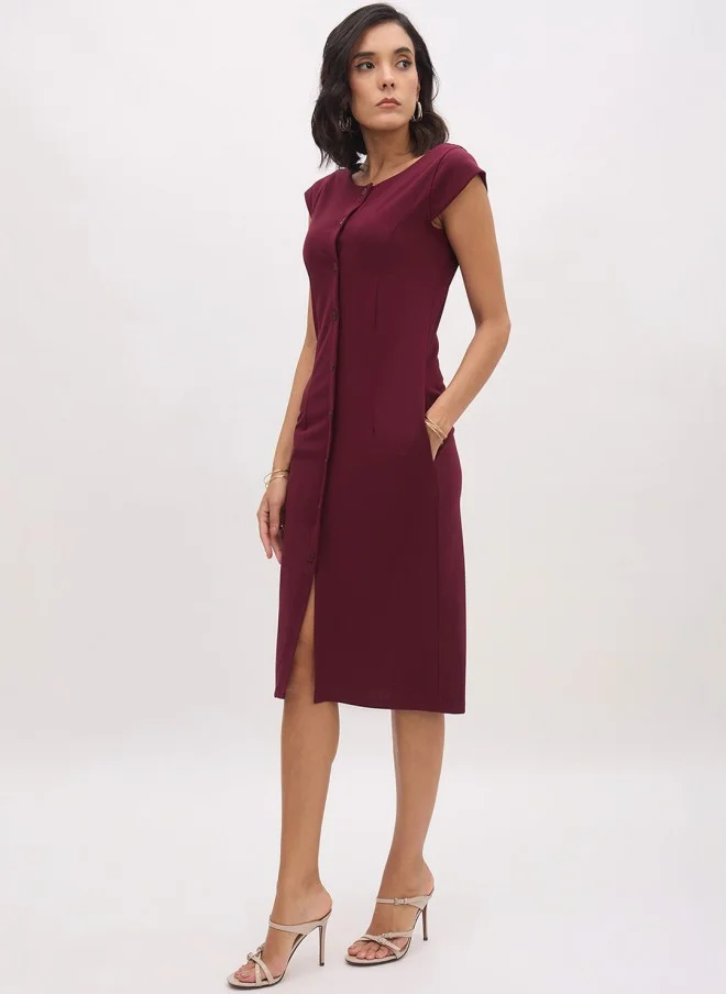 SASSAFRAS Burgundy Bodycon Midi Dress for Women