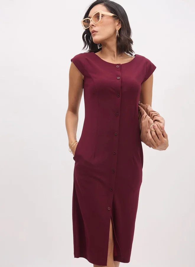 SASSAFRAS Burgundy Bodycon Midi Dress for Women