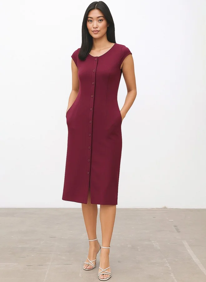 SASSAFRAS Burgundy Bodycon Midi Dress for Women