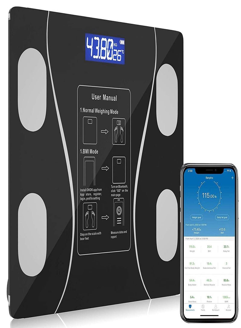 Smart Body Fat Scale, Bluetooth Body Fat Monitors Digital Scale for Bathroom Scale Measure Weight, Body Fat BMI Body Composition Analyzer, Smartphone Application, Bluetooth synchronous Scale - Image 1