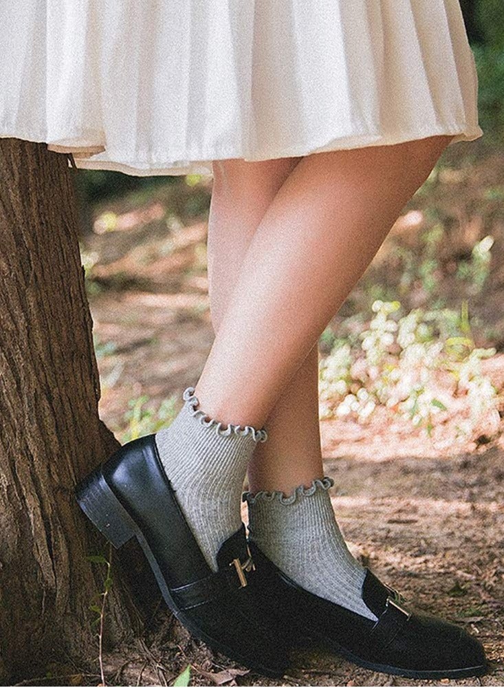 SYOSI 6 Pack Women's Cotton Socks Ruffle Turn-Cuff Casual Ankle Socks Cool Thin Cotton Knit Lettuce - Image 2