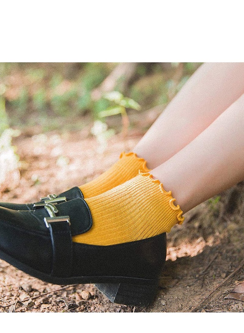 SYOSI 6 Pack Women's Cotton Socks Ruffle Turn-Cuff Casual Ankle Socks Cool Thin Cotton Knit Lettuce - Image 5