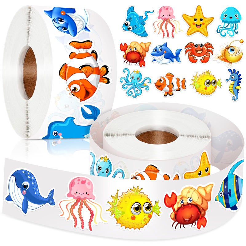 KFPPLXQ 1200 Pcs Ocean Animal Stickers Roll Sea Animal Stickers For Kids Cute Roll Sticker Cartoon Fish Sticker Deals Sea Creature Labels For Teacher Reward School Supplies Incentives (16 Styles) - Image 1
