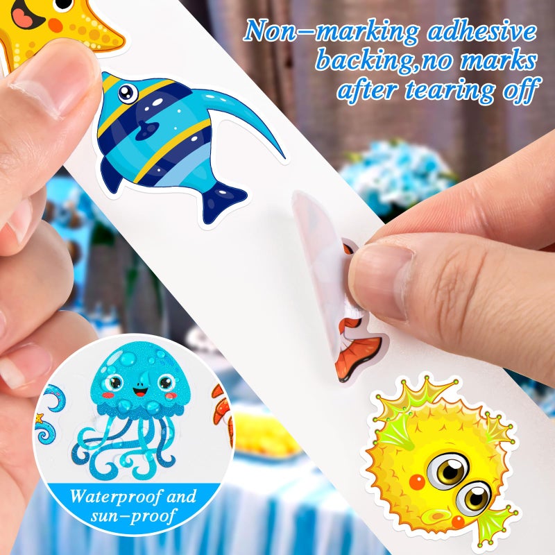 KFPPLXQ 1200 Pcs Ocean Animal Stickers Roll Sea Animal Stickers For Kids Cute Roll Sticker Cartoon Fish Sticker Deals Sea Creature Labels For Teacher Reward School Supplies Incentives (16 Styles) - Image 3