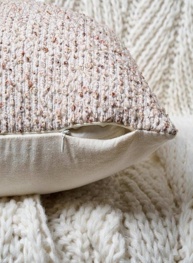 DEZENE Striped Throw Pillow Covers 18x18 Set of 2 Beige Textured Boucle Chic Morden Boho Accent Farmhouse Square Decorative Couch Pillow Covers for Home Decor Bed Sofa Living Room - Image 3
