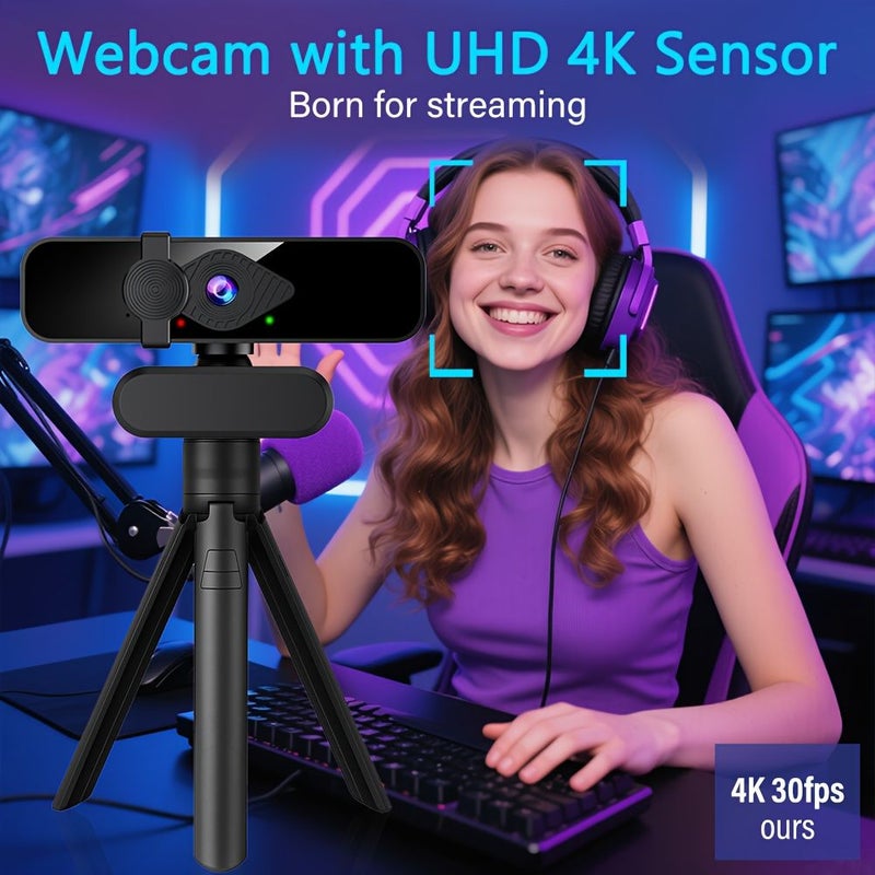 كاميرا ويب USB بدقة 4K فائقة الوضوح مع ميكروفون لمكالمات الفيديو والألعاب (عبوة واحدة) - Image 1