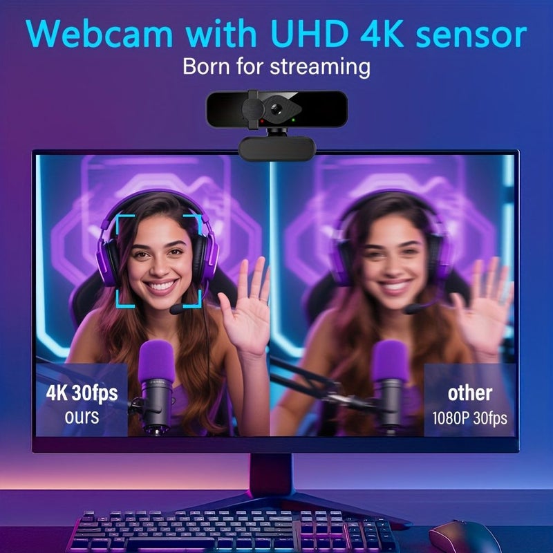 كاميرا ويب USB بدقة 4K فائقة الوضوح مع ميكروفون لمكالمات الفيديو والألعاب (عبوة واحدة) - Image 3