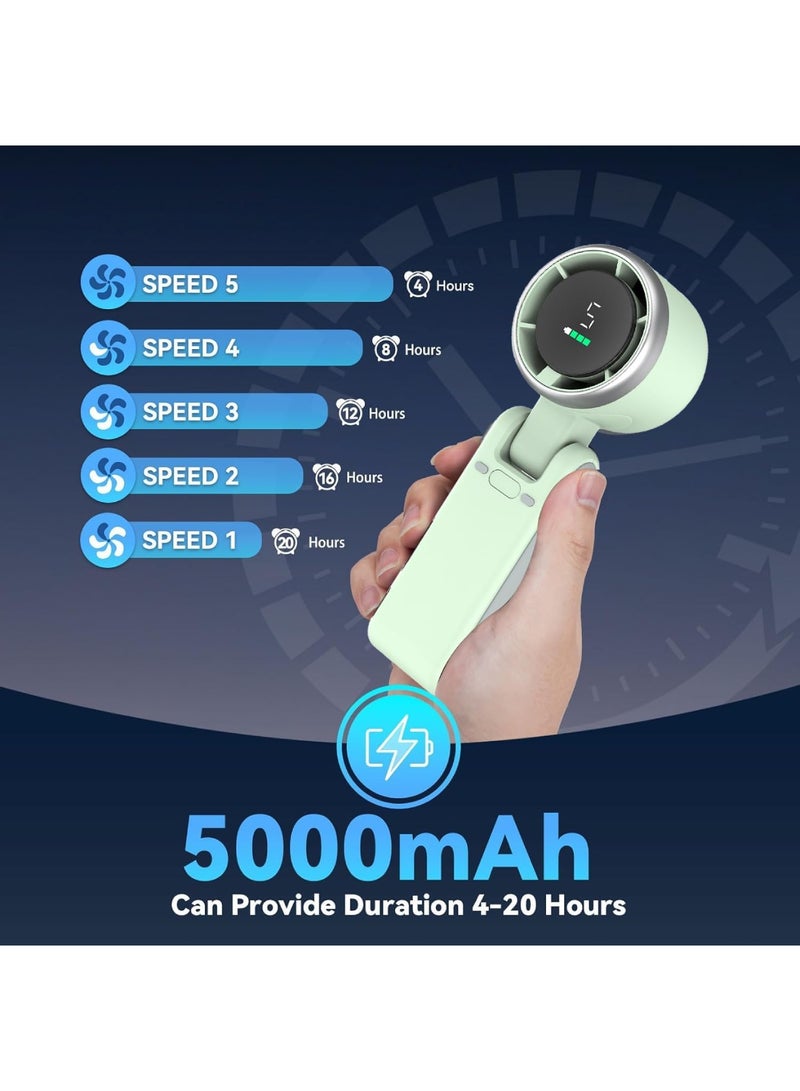 Aookay Personal Portable Handheld Fan: 5000mAh Battery Powered Rechargeable 20H Runtime - 5 Speeds Turbo Cooling Technology Hand Held Fans for Outdoor Travel Camping Hiking (Green) - Image 4
