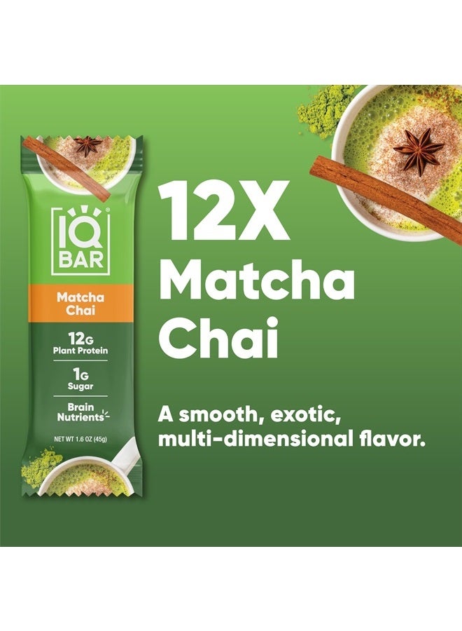 IQBAR Brain and Body Plant Protein Bars - Matcha Chai - 12 Count, Low Carb, High Fiber, Gluten Free, Healthy Vegan Snacks - Low Sugar Keto Bar Pack  - Image 3
