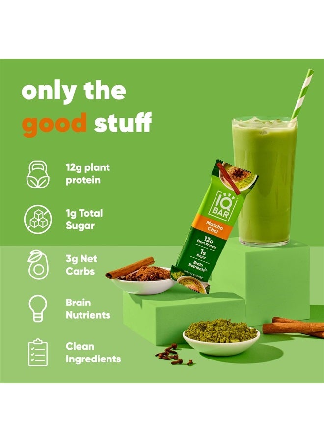 IQBAR Brain and Body Plant Protein Bars - Matcha Chai - 12 Count, Low Carb, High Fiber, Gluten Free, Healthy Vegan Snacks - Low Sugar Keto Bar Pack  - Image 5