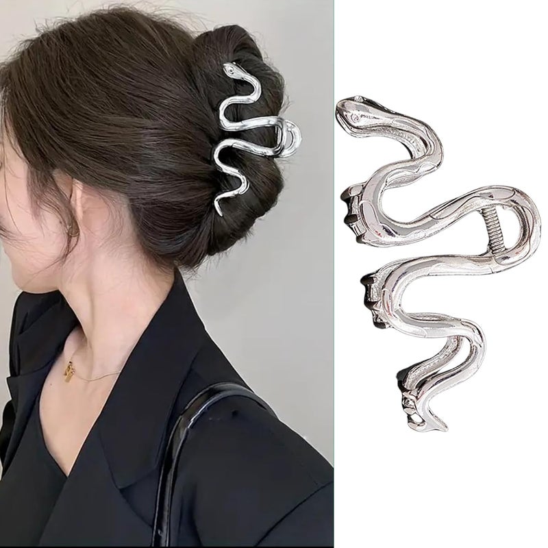 Large SnakeStyle Metal Hair Clips for Thick Hair  43 Inch NonSlip Shining Silver Threaded Crab Claws Hair Barrettes for Women and Girls