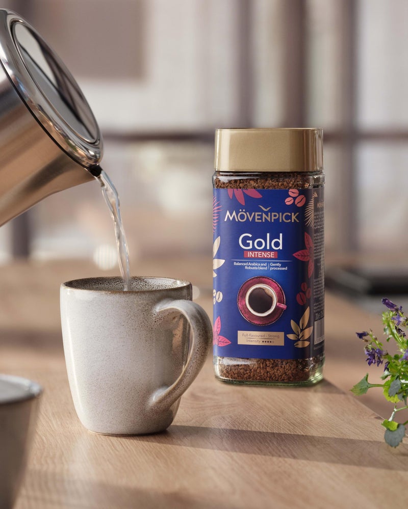 Movenpick Gold Intense Imported Coffee - Classic Instant Powder, With Rich Aroma, Arabica & Robusta Blend, Strong Freeze Dried, Premium Pure Roasted, High Caffeine, Weight 100g - Image 2