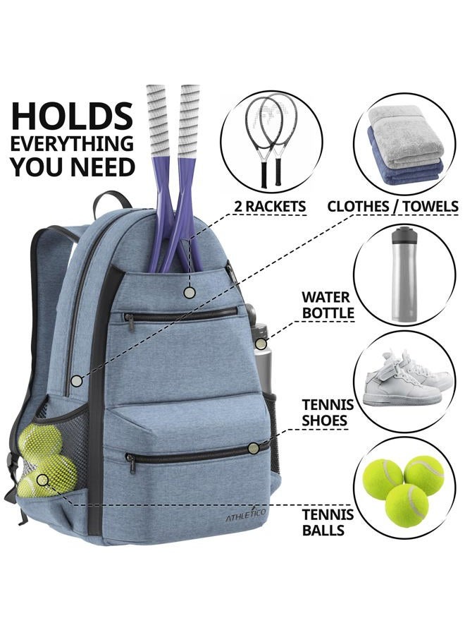 Athletico City Tennis Bag - Tennis Backpack for Men & Women Holds 2 Tennis Rackets and Shoes - Tennis Bags With Racquet Holder For Tennis, Pickleball, Squash & Badminton - Tennis Bags for Women (Gray) - Image 4