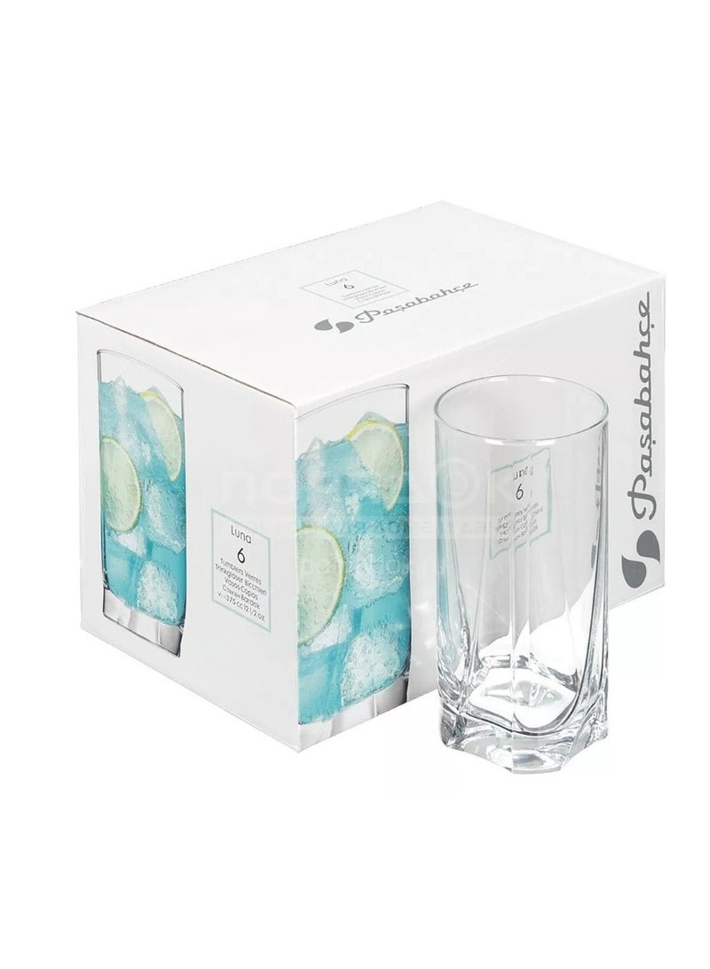 باساباش طقم كاسات ماء زجاج شفاف لونا 6 قطعة 375 مل باشاباشي - Image 4