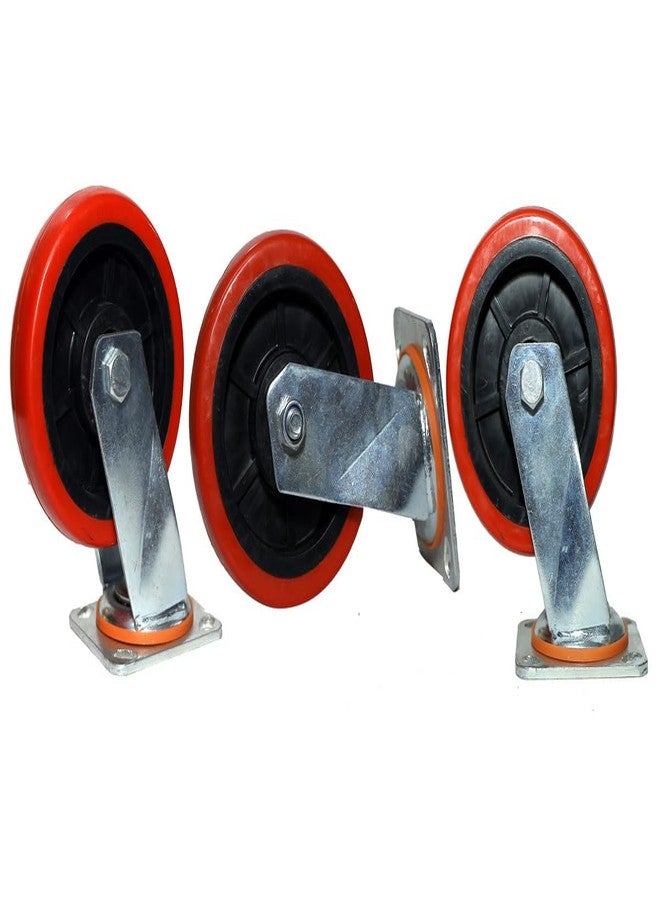 PACIFIC MOVERS PU CASTER WHEEL 6 inch chrome plated metal bracket red color load capacity 500kg (Swivel with brake) - Image 3