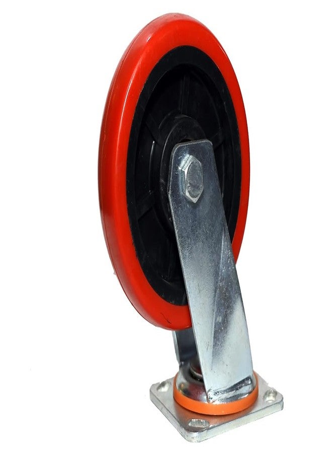 PACIFIC MOVERS PU CASTER WHEEL 6 inch chrome plated metal bracket red color load capacity 500kg (Swivel with brake) - Image 1