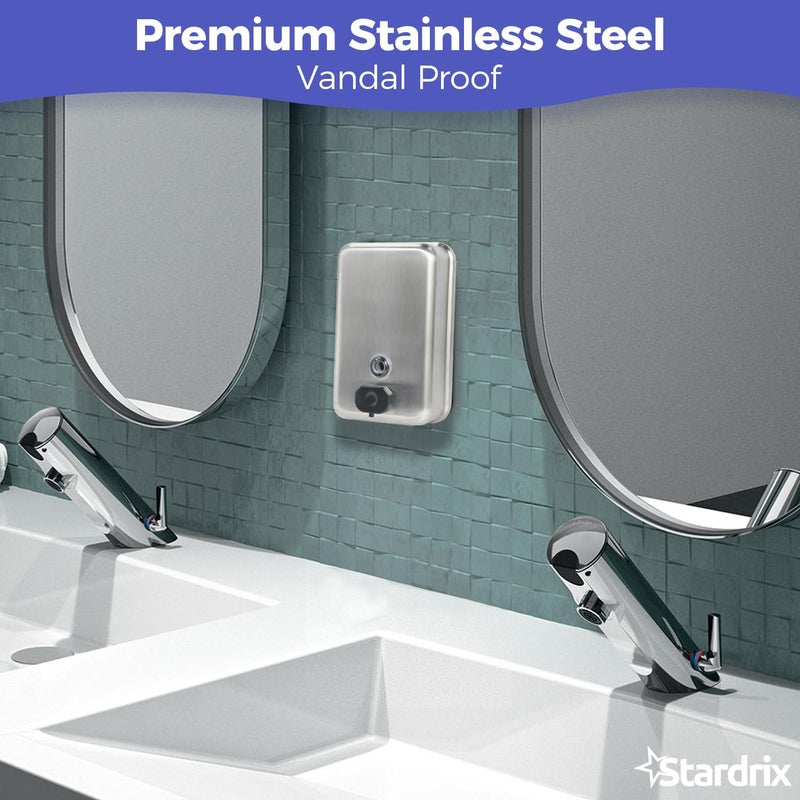 Stardrix Heavy Duty Stainless Steel Wall Mount Soap Dispenser, 1100ml/37oz, with Corrosion Proof Lining and Anti-Leak Pump for Commercial & Home Bathroom Kitchen(Vertical) - Image 5