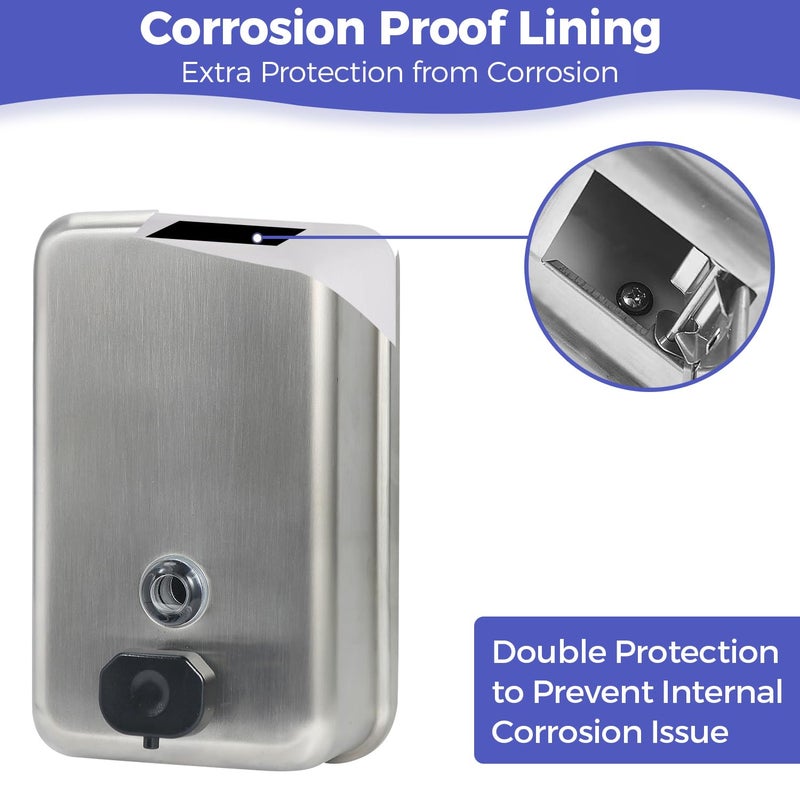 Stardrix Heavy Duty Stainless Steel Wall Mount Soap Dispenser, 1100ml/37oz, with Corrosion Proof Lining and Anti-Leak Pump for Commercial & Home Bathroom Kitchen(Vertical) - Image 4