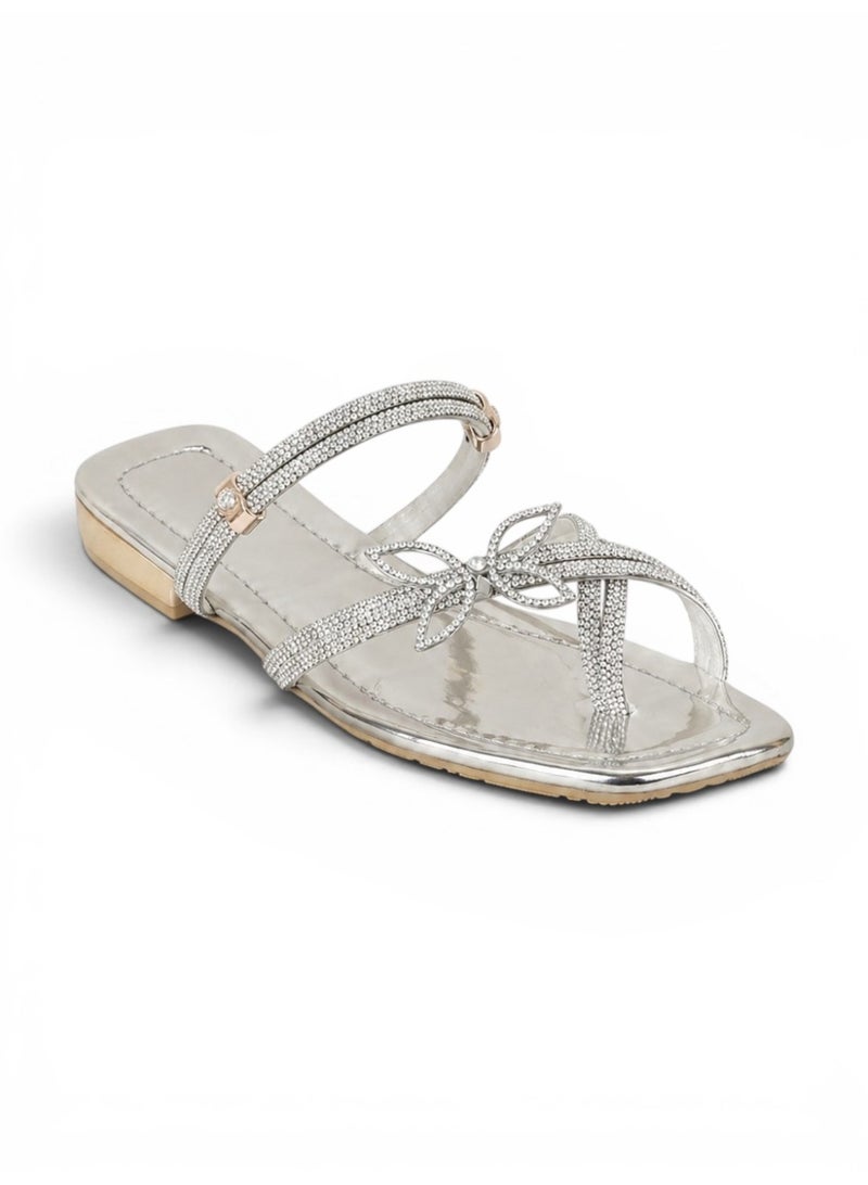 LIFESTYLISH Flip Flops Flat And Sandal Diamond - SL-220 - Silver - Image 1