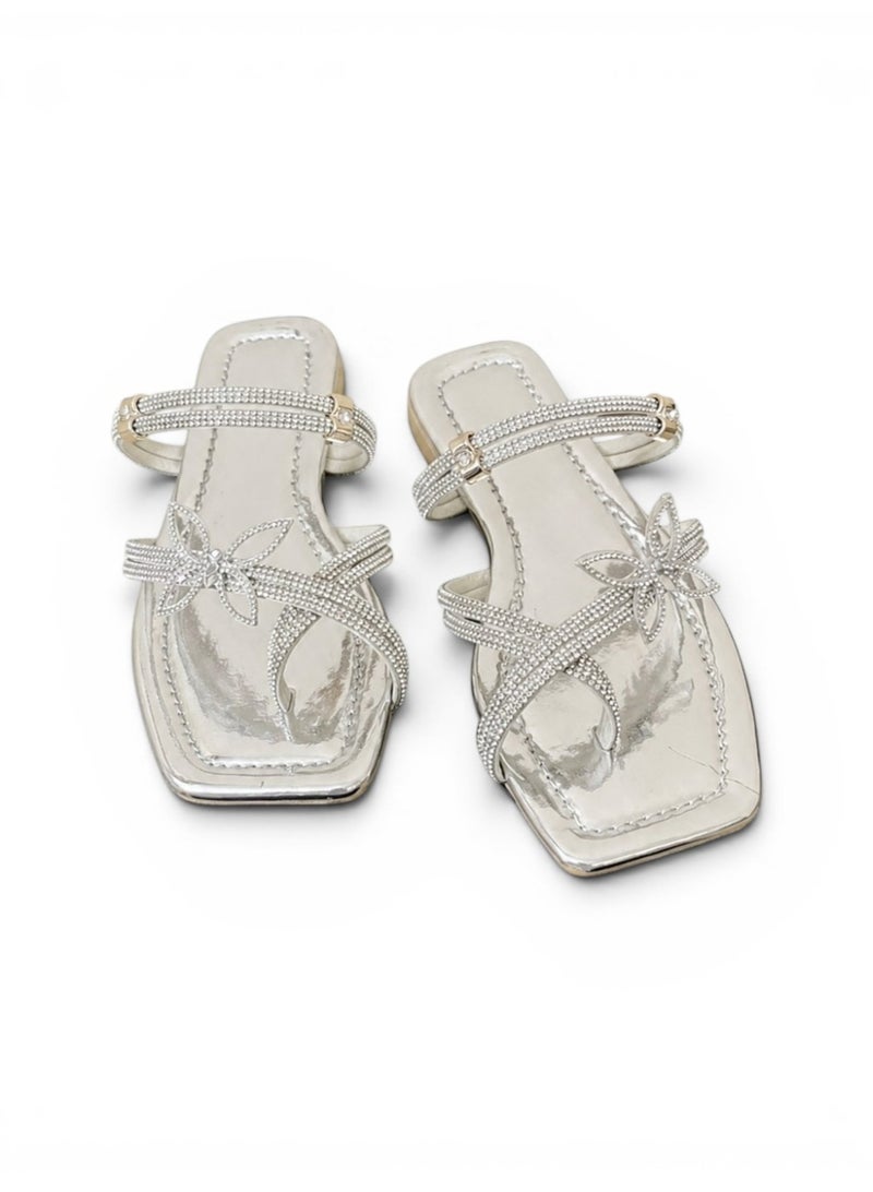 LIFESTYLISH Flip Flops Flat And Sandal Diamond - SL-220 - Silver - Image 2