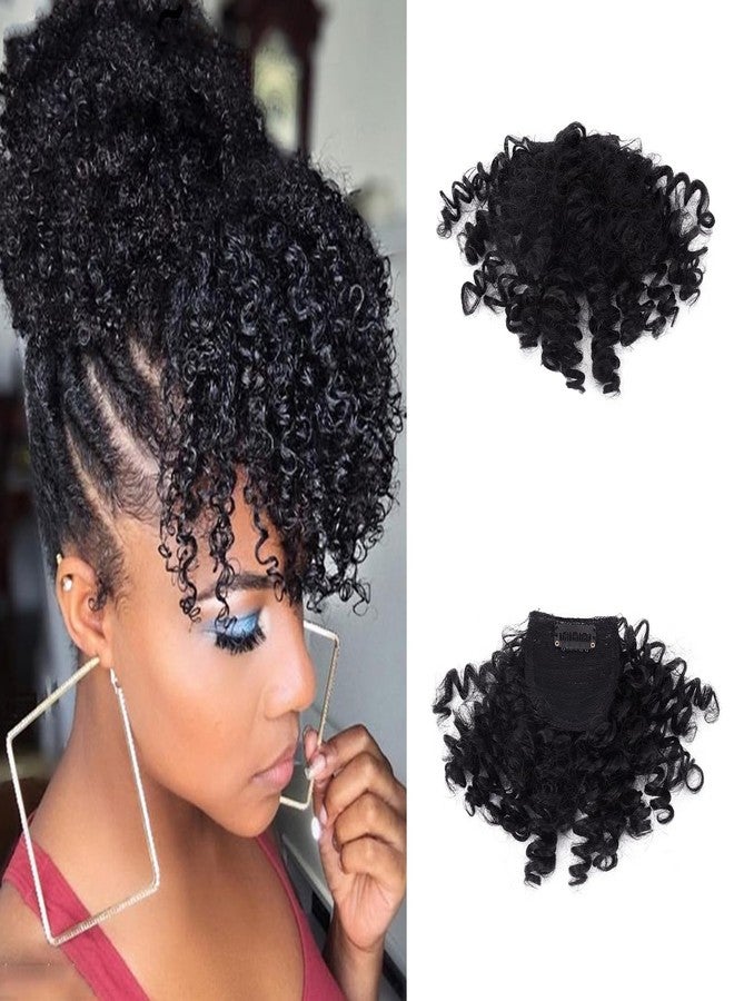NICENEEDED Short Afro Kinky Curly Bangs Clip, Jerry Curly Clip In Bangs, Front Fringe Hair Pieces Bangs for Black Women Clip in On Hair Extensions Halloween - Image 1