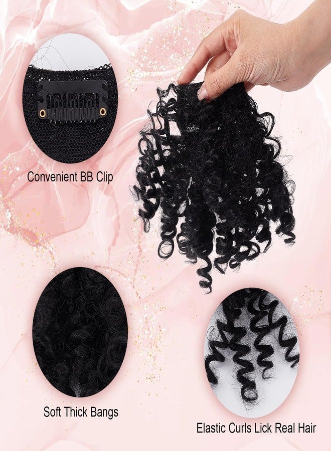 NICENEEDED Short Afro Kinky Curly Bangs Clip, Jerry Curly Clip In Bangs, Front Fringe Hair Pieces Bangs for Black Women Clip in On Hair Extensions Halloween - Image 4