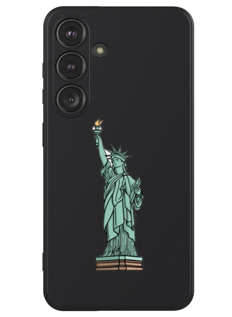 Theodor Protective Slim Fit Case Liquid Silicone Cover with Full Body Protection Anti-Scratch Shockproof Case For Samsung Galaxy S24 Plus (Black) - Statue of liberty - Image 1
