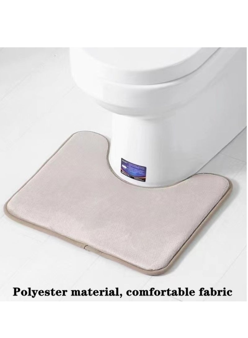 Kutis 2-Pieces Solid Color Toilet Floor Mat Set Absorbent Non-Slip Bathroom Mat Polyester Beige 80x50cm And 50x40cm  - Image 3