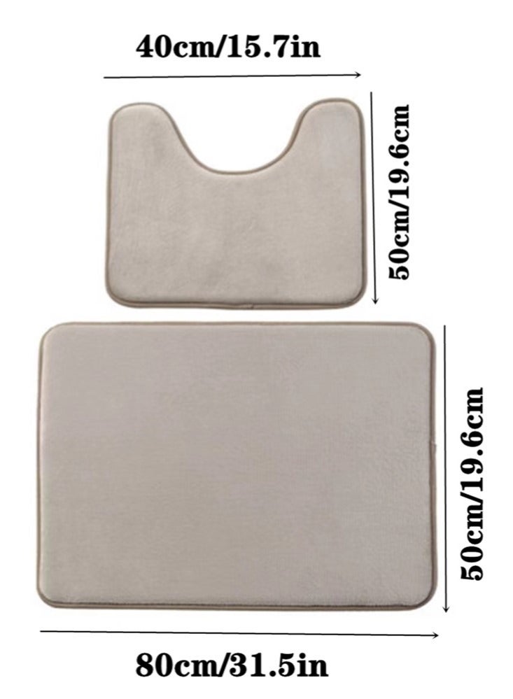 Kutis 2-Pieces Solid Color Toilet Floor Mat Set Absorbent Non-Slip Bathroom Mat Polyester Beige 80x50cm And 50x40cm  - Image 5