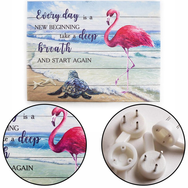 LB Tropical Ocean Wall Art Pink Flamingo Sea Turtle Coastal Beach Framed Canvas Wall Art for Living Room Inspirational Farmhouse Wood Prints Pictures for Bathroom Bedroom Dorm Wall Decor 16x12 inches - Image 5