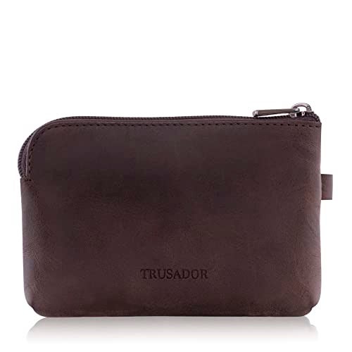 Trusador Milano Women Men Leather Coin Card Key Ring Wallet Pouch Purse Zipper Change Bag (Brown) - Image 2