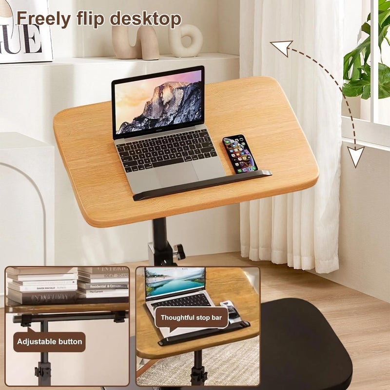 Zertylre طاولة جانبية قابلة للتعديل، طاولة نهاية صغيرة على شكل C للأريكة، طاولة صينية دوارة 360 درجة، مكتب حامل كمبيوتر محمول قابل للإمالة من الأعلى، لغرفة المعيشة، غرفة النوم (أصفر) - Image 3