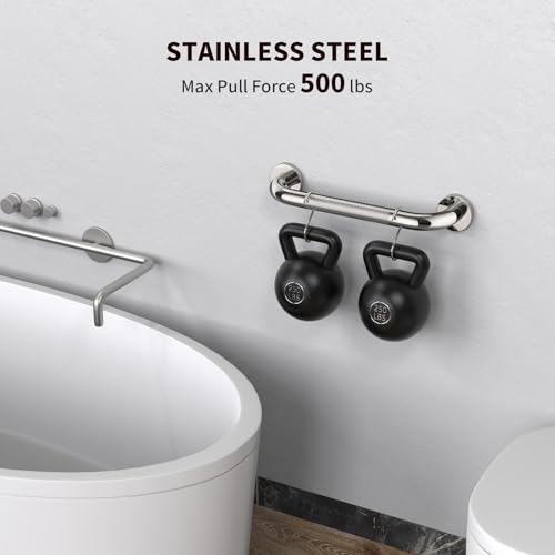 ZUEXT 2 Pack 12 Inch Anti Slip Shower Grab Bar Handle, ZUEXT Chrome Stainless Steel Bathroom Grab Bar, Knurled Bathroom Balance Bar,Safety Hand Rail Support,Handicap Elderly Injury Senior Assist Bath Handle - Image 3