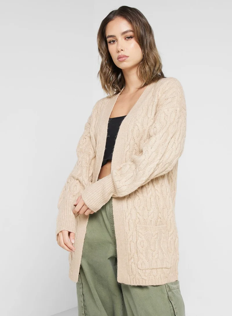 Jacqueline de Yong Pocket Detail Cable Knitted Cardigan