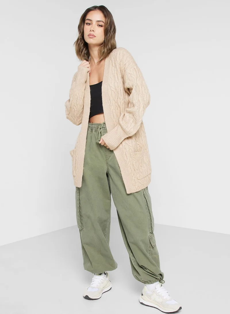 Jacqueline de Yong Pocket Detail Cable Knitted Cardigan