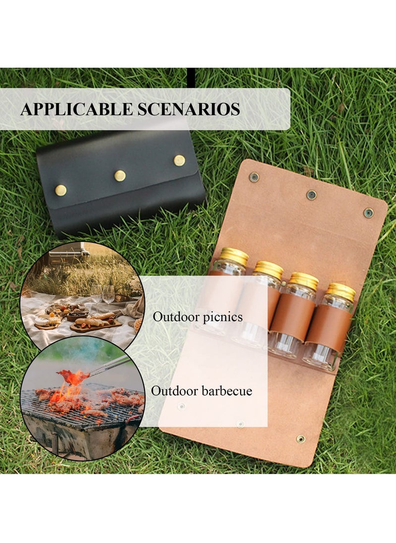 KASTWAVE - Portable Camping Spice Storage Bag with 4 Spice Jars, Camping Spice Set Kit, Outdoor Spice Containers, PU Leather Camping Seasoning Condiment Organizer for Travel Hiking BBQ - Image 1