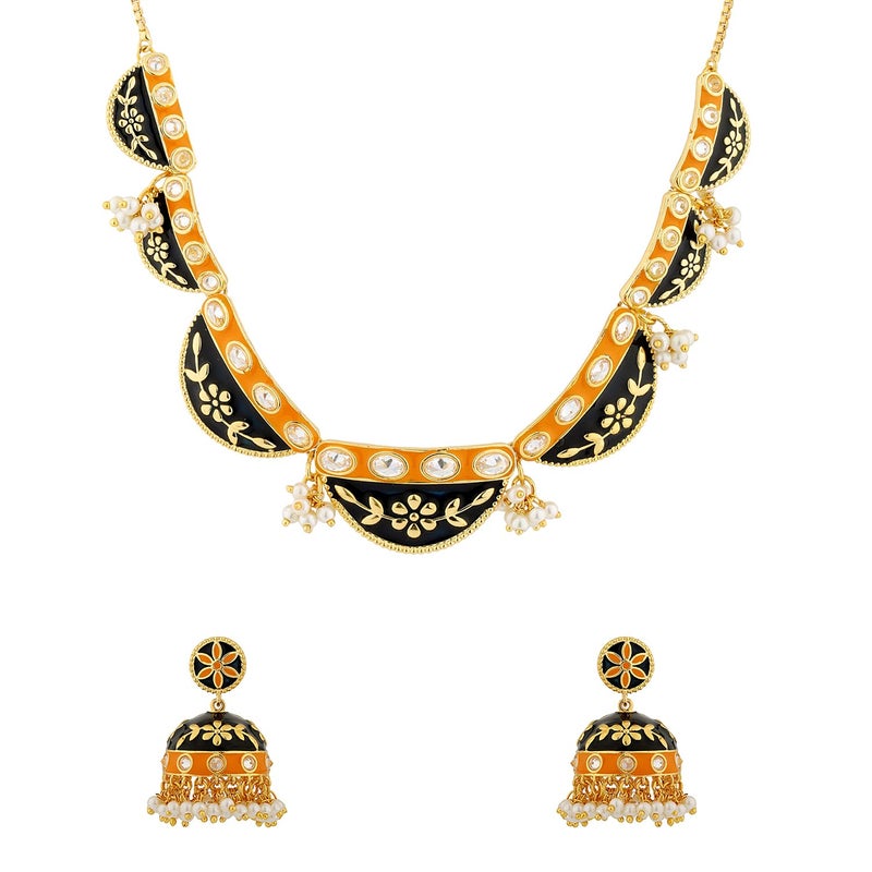 VOYLLA Gota Patti Jaipuri Shringar Necklace Set For Women, Gold Jewellery Set, Gift For Women & Girls, Enamelled Jewellery, Festive, Puja, Wedding, Gifting - Image 4