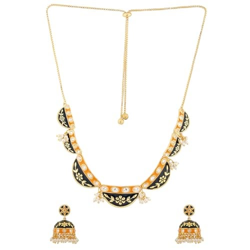 VOYLLA Gota Patti Jaipuri Shringar Necklace Set For Women, Gold Jewellery Set, Gift For Women & Girls, Enamelled Jewellery, Festive, Puja, Wedding, Gifting - Image 5