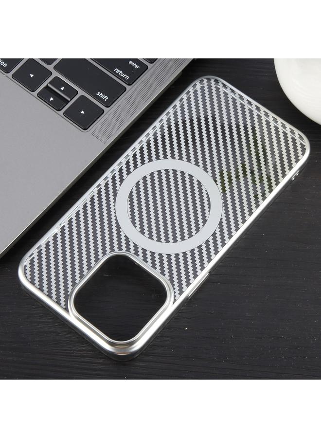 S-TOP Case For iPhone 12 Pro Max 6D Plated Carbon Fiber Clear Magsafe PC Phone Case - Image 5