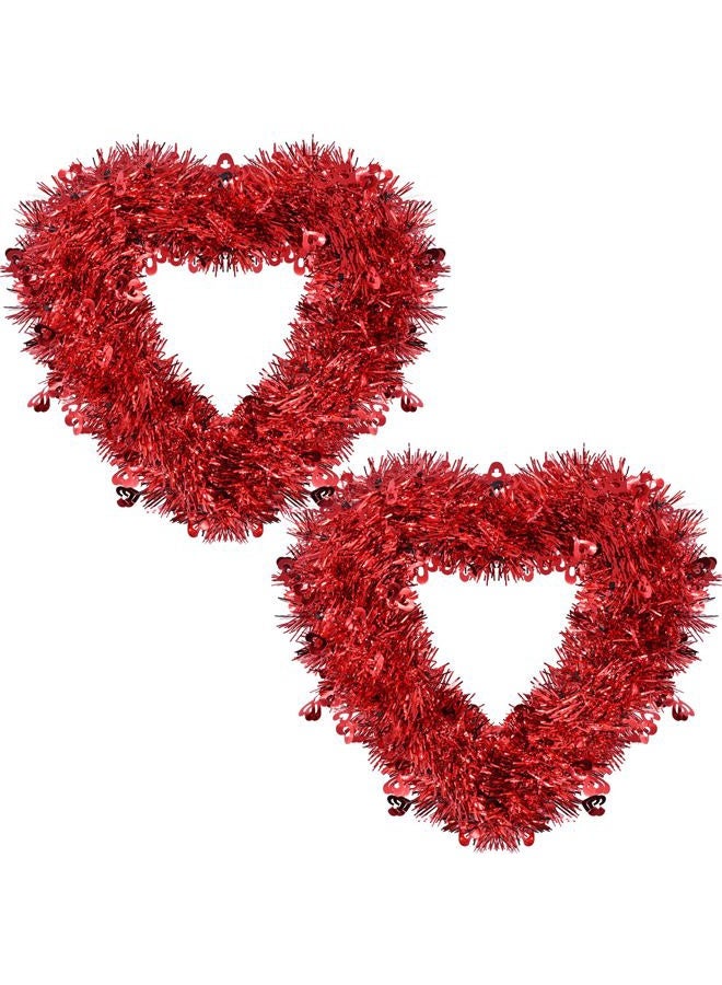 Kreyfer 2 Pack Valentine's Day Heart-Shaped Wreaths – Red Metallic Love Garland Door Hanging Decorations for Party, Wedding, Home, and Classroom Décor - Image 1