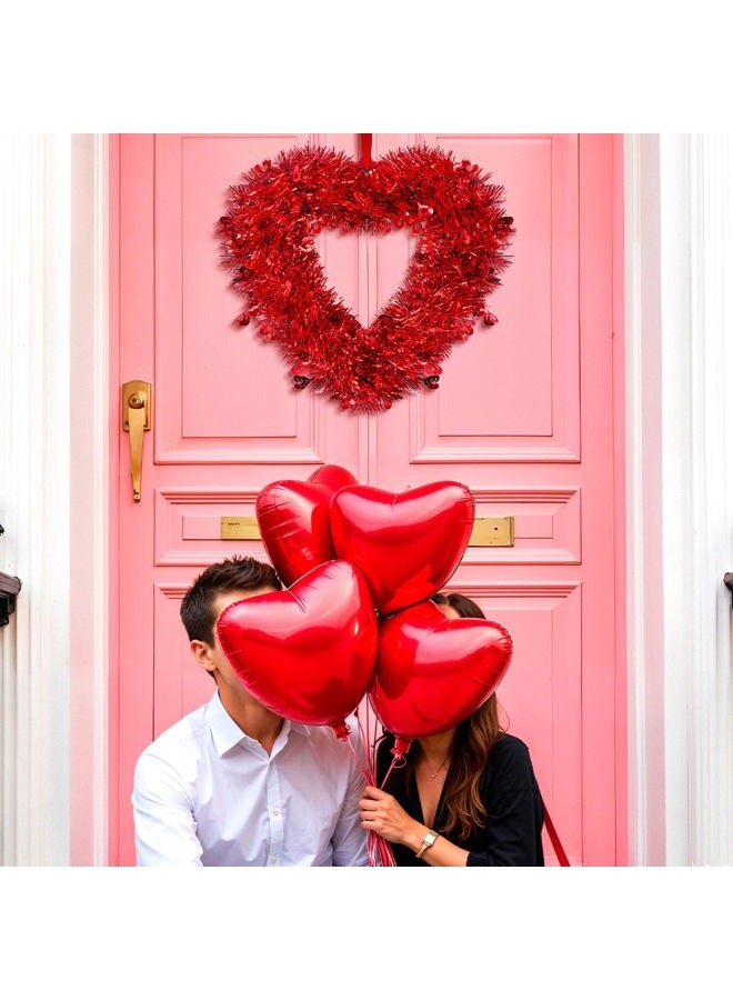Kreyfer 2 Pack Valentine's Day Heart-Shaped Wreaths – Red Metallic Love Garland Door Hanging Decorations for Party, Wedding, Home, and Classroom Décor - Image 5