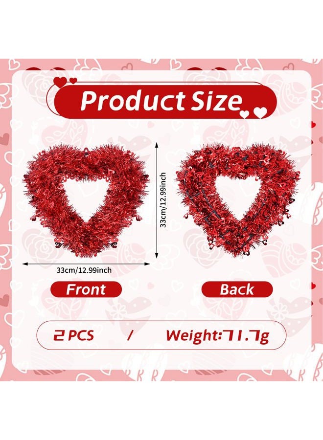 Kreyfer 2 Pack Valentine's Day Heart-Shaped Wreaths – Red Metallic Love Garland Door Hanging Decorations for Party, Wedding, Home, and Classroom Décor - Image 2