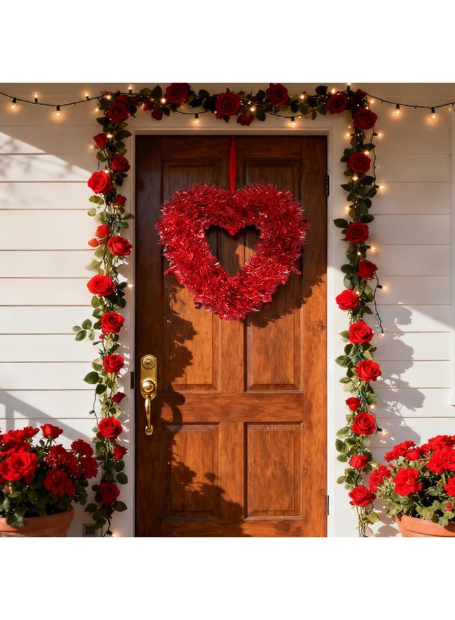 Kreyfer 2 Pack Valentine's Day Heart-Shaped Wreaths – Red Metallic Love Garland Door Hanging Decorations for Party, Wedding, Home, and Classroom Décor - Image 4